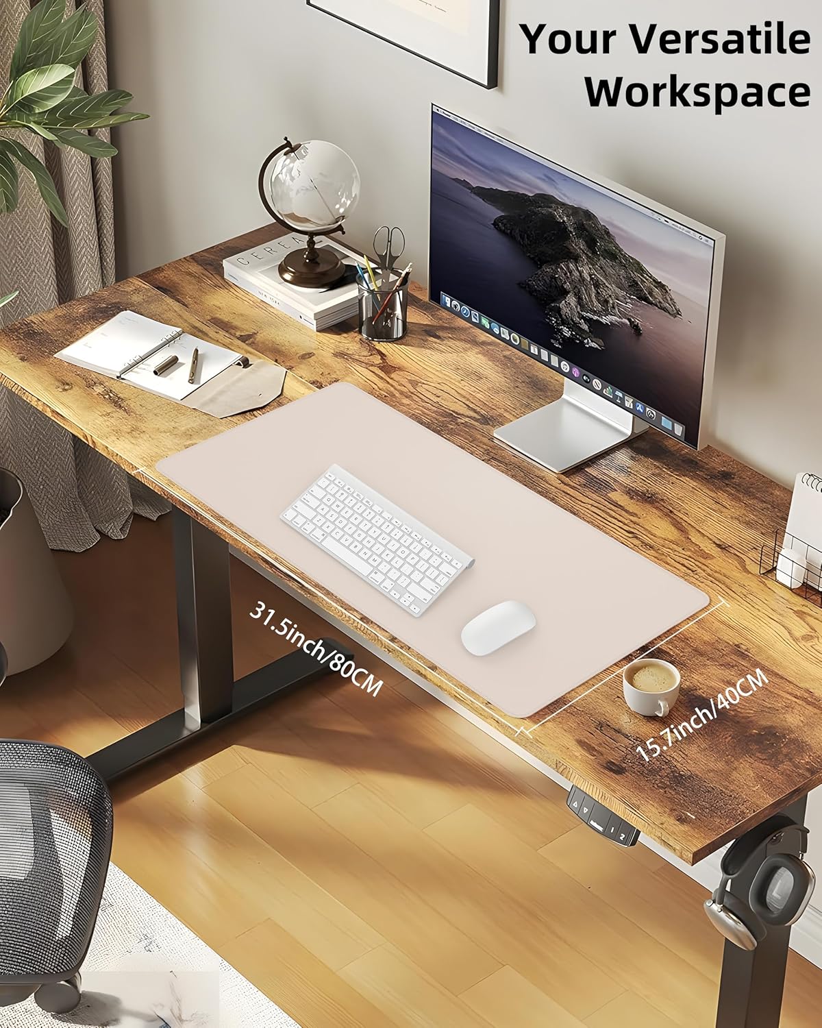 Leather Desk Pad Protector,Office Desk Mat,Large Mouse Pad, Non-Slip PU Leather Desk Blotter,Desk Pad,Waterproof Desk Writing Pad for Office and Home (Beige,31.5" x 15.7")