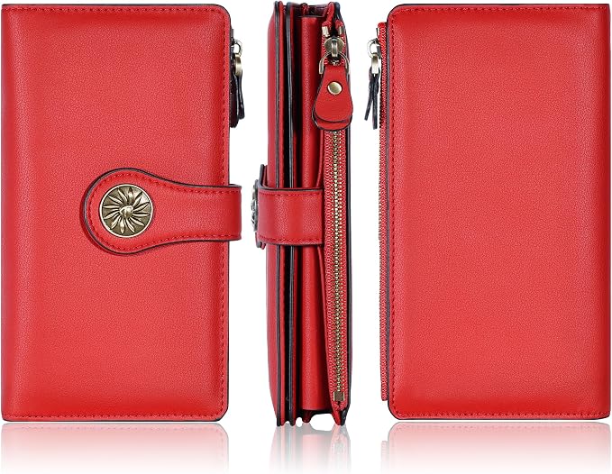 Travelambo Women's Wallet RFID Blocking Trifold Clutch Large Capacity Credit Card Holder Travel Purse