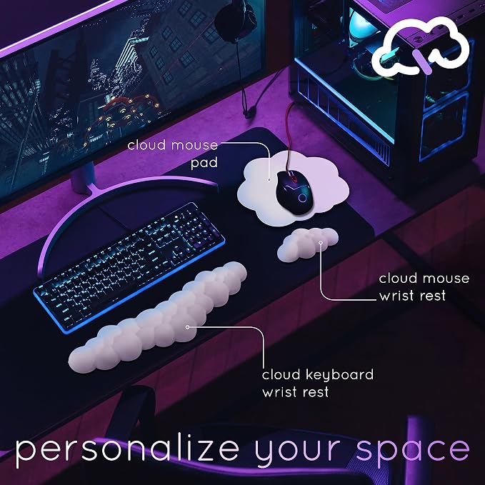 Purple Cloud Keyboard Wrist Rest – Create-ables Qloud Purple Wrist Rest for Computer Keyboard and Mouse, Ergonomic Memory Foam Wrist Pad with Non-Slip Base, Includes Cloud Mouse Pad