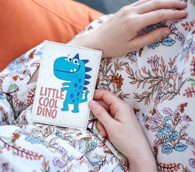 Passport Cover for Kids, Women and Men, Cute Travel Passport Holder (Little Cool Dino)