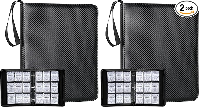 Card Binder – 720 Capacity, Zippered Trading Card Holder for MTG, Sports & Collectible Cards – Acid-Free, Durable & Travel-Friendly Storage (Black, 9 Pocket) (Pack of 2)