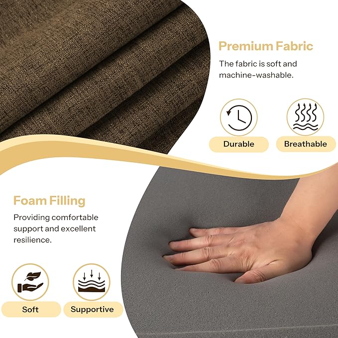 Recliner Cushions for Elderly 20X20X4 Inch Thick Seat Cushion for Recliner Chair with Non-Slip Bottom and Washable Cover Square Chair Cushions for Couch, Armchair, Floor (1, Brown)