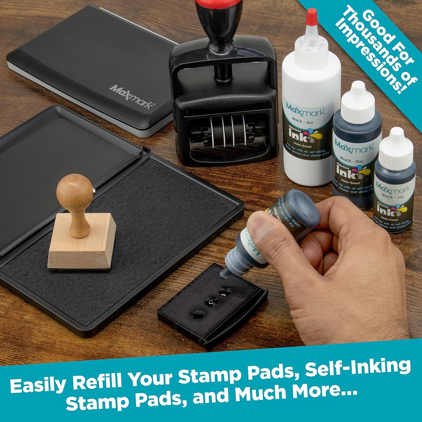 MaxMark Premium Refill Ink for self Inking Stamps and Stamp Pads, Brown Color - 4 oz.