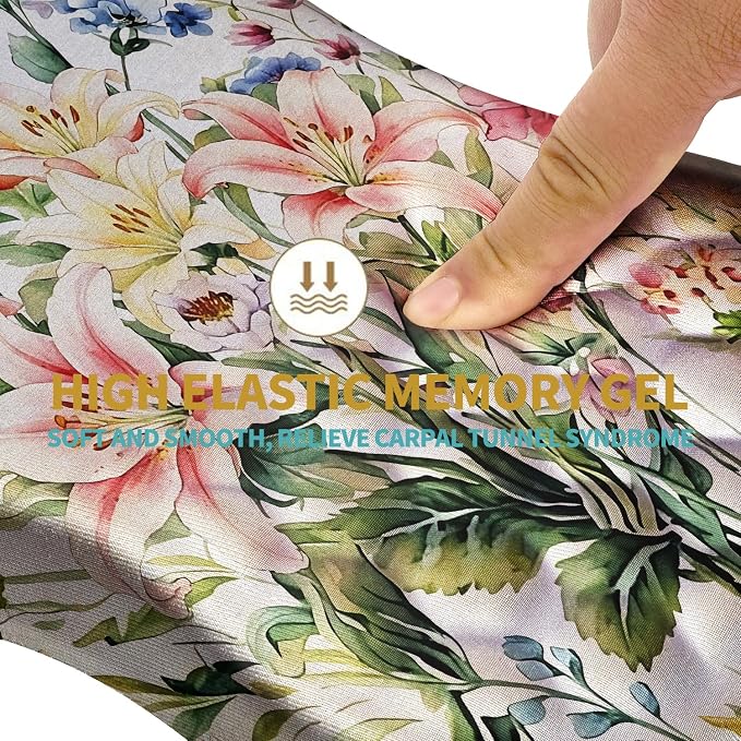 Hokafenle Ergonomic Mouse Pad Wrist Support with Massage Design, Wrist Rest Pain Relief Mousepad with Memory Foam&Non-Slip PU Base, Mouse Pads for Wireless Mouse & Desk (12x8 inch,Colorful Flowers)