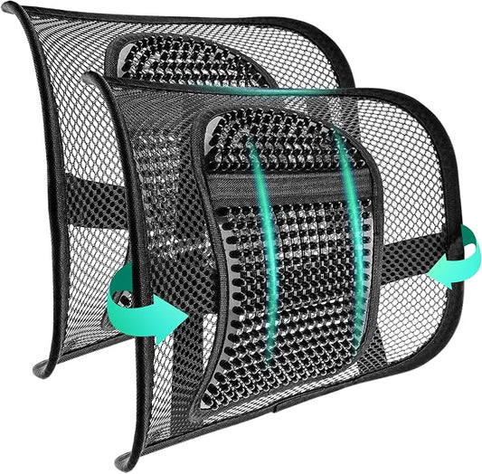 Samyoung 2 Pack Mesh Back Lumbar Support, Back Support Seat Cushion with Breathable Mesh for Office Chairs Car 12” x 16” | 12 x 16 Inch Breathable Double-Layer Mesh Back Support with Elastic Chair Strap & Support Beads for Firm, Comfortable Support