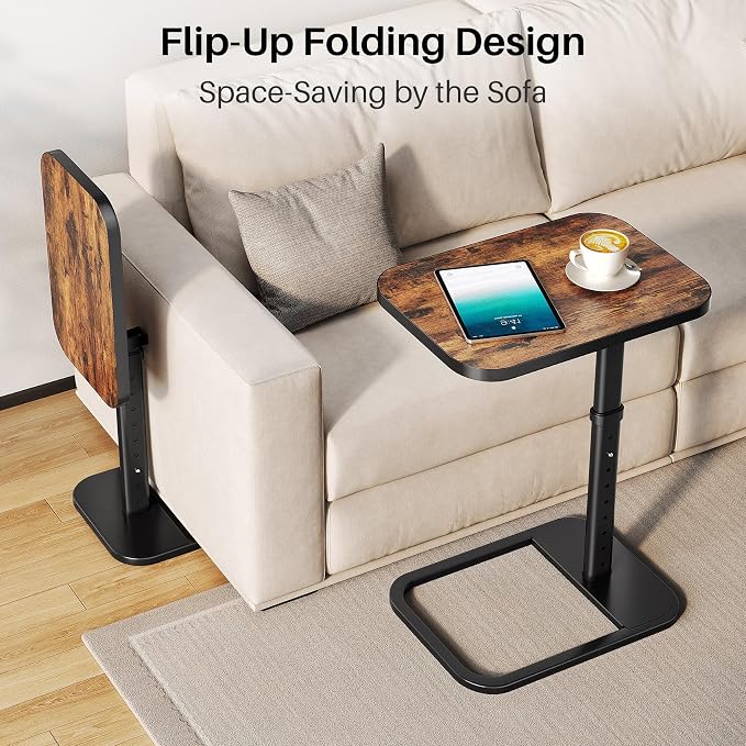 Adjustable Height TV Tray Table for Couch, Flip-Top Design | 19"-30" Height Range, 9-Position Lock System, Rounded Corners, Laptop Table, Snack Table, For Living Room & Bedroom