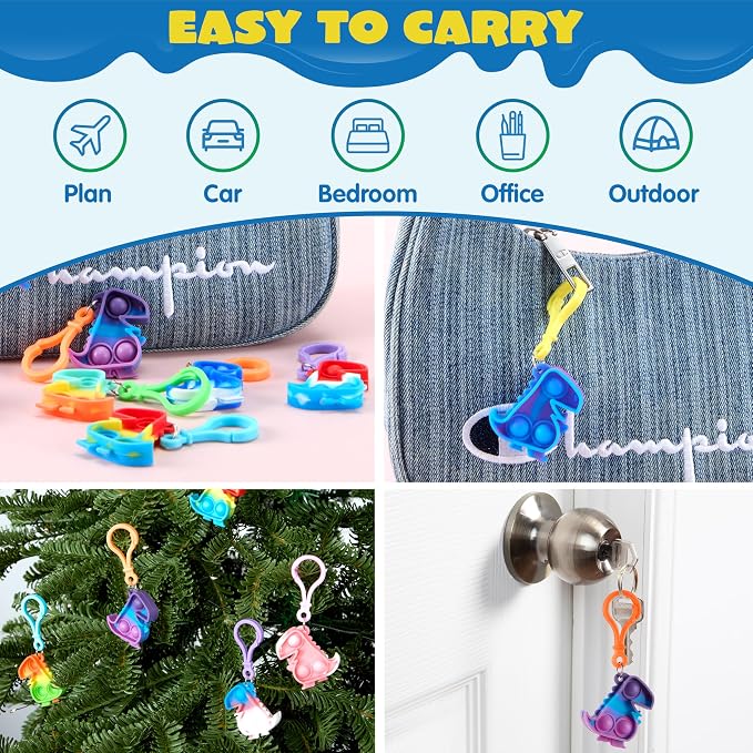 JOYIN Dinosaour Pop Fidget Keychain 30 Pack Pop Fidget Toys Bulk Party Favors for Kids, Goodie Bags Stuffers End of Year Back to Student Gifts Classroom Prizes Birthday Sensory Toys