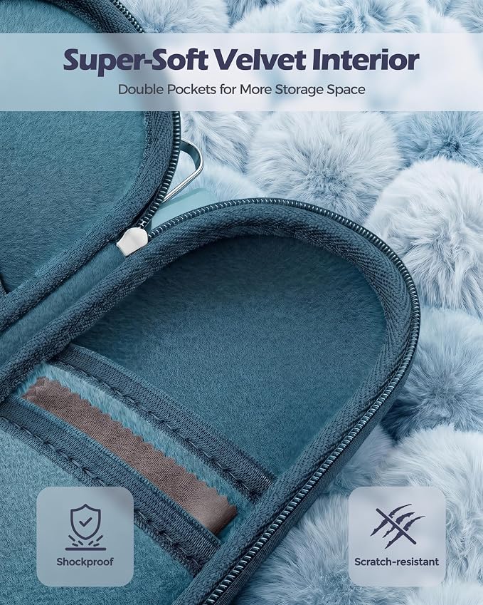 ProCase Hard Double Sunglasses Glasses Case for Men Women -Caribbeanblue | Hard EVA Shell Shockproof Dual Eyeglass Case with Metal Hook Velvet Lining, Travel Zipper Organizer for Couple Gifts