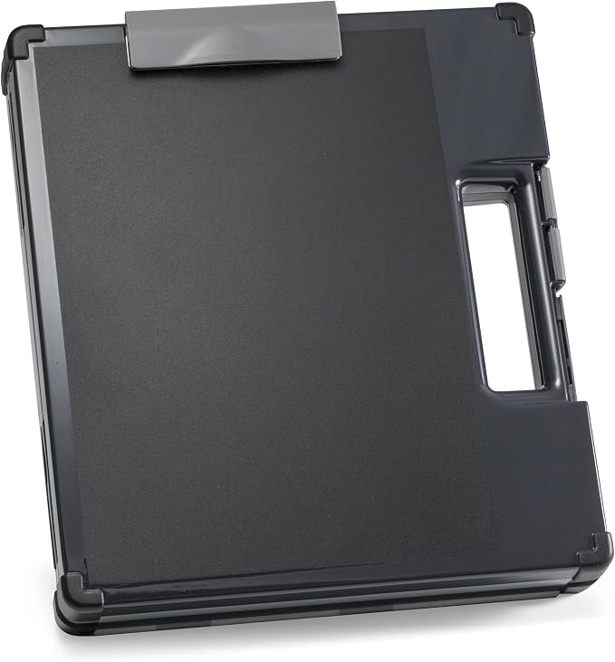 Officemate Dual-Sided Clipboard Storage Box, Multiple Storage Compartments, Letter and A4 Document Organizer, Charcoal