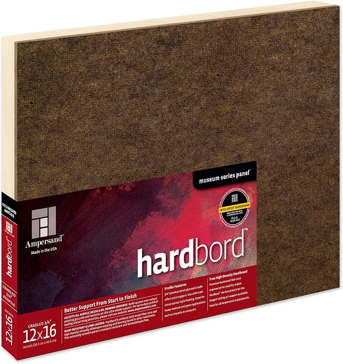 Ampersand Art Supply Hardboard Wood Painting Panel: Museum Series Hardbord, 12" x 16", 3/4 Inch Cradled Profile
