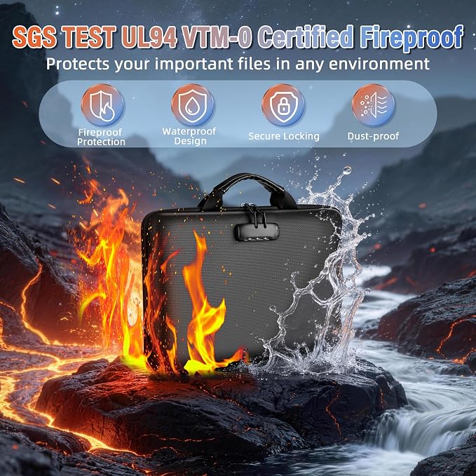 Fireproof Document Safe Box with Lockable Zipper, Hard-shell, 13 Pockets, Waterproof for Important Papers Binder, Fire/Water Resistant File Box for Travel, Home & Office, Organizer for Passport, Cards