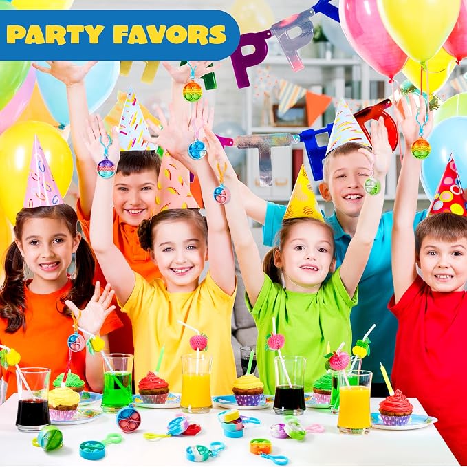 JOYIN Round Pop Fidget Keychain 90 Pack Pop Fidget Toys Bulk Party Favors for Kids 4-8,8-12 Years, Birthday Goodie Bags Stuffers Back to School Gifts for Students Classroom Prizes Sensory Toys