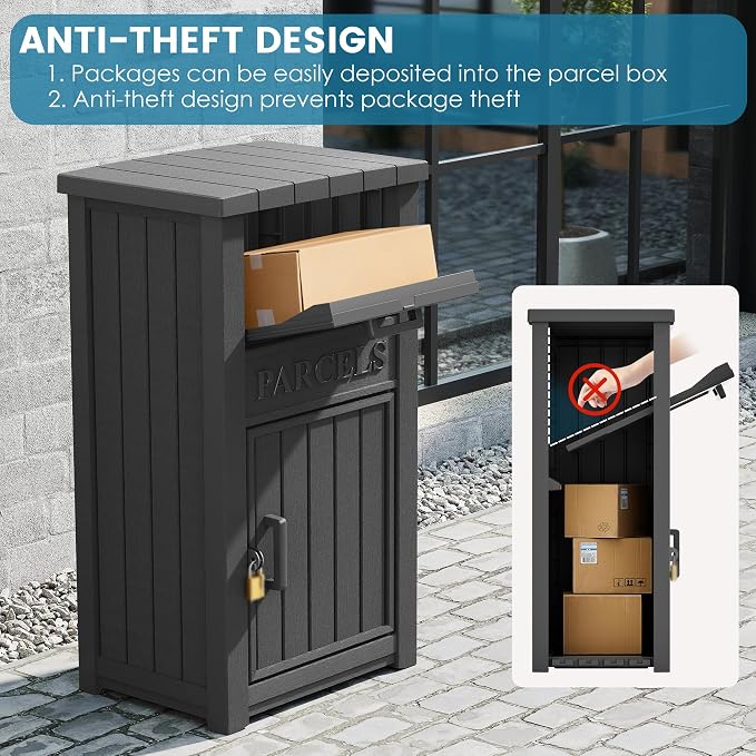 Package Delivery Box for Outside, Large Lockable & Weatherproof Anti-Theft Large Parcel Drop Box for Porch, Curbside, House Storage, Classic Black(60 Gallon)