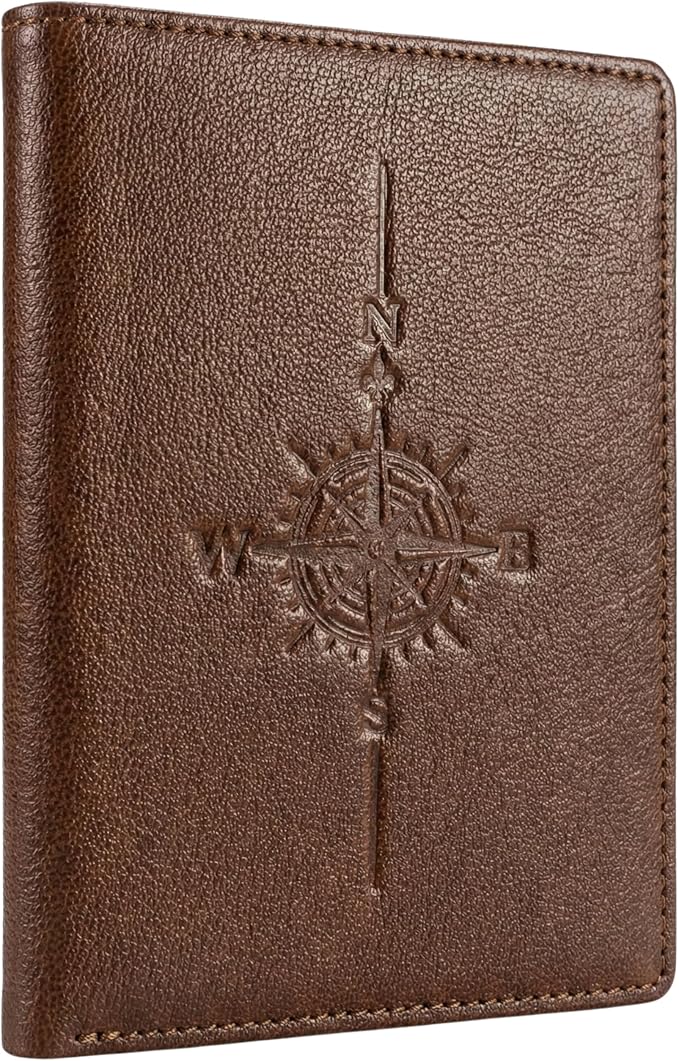 SETTINI® Genuine Leather RFID Passport Holder Wallet for Travel Compass | RFID blocking, genuine leather, passport + card slots, travel wallet, gift for travelers