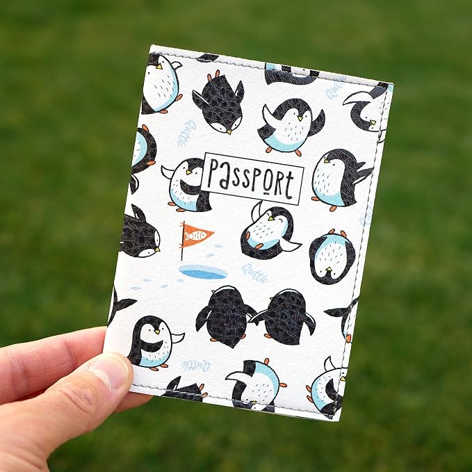 Passport Cover for Kids, Women and Men, Cute Travel Passport Holder (Penguin Pattern)