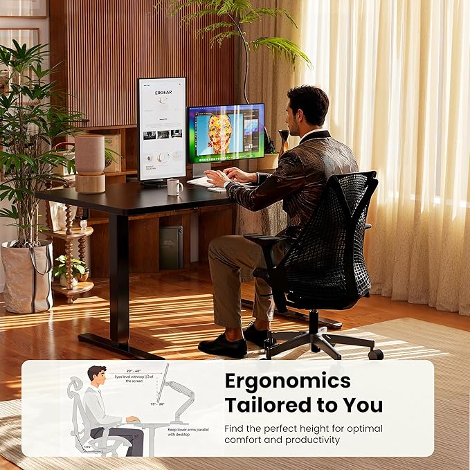 ErGear Height Adjustable Electric Standing Desk, 44 x 24 Inches Sit Stand up Desk, Memory Computer Home Office Desk, Vintage Brown