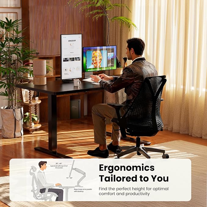 ErGear Height Adjustable Electric Standing Desk, 48 x 24 Inches Sit Stand up Desk, Memory Computer Home Office Desk, Grey