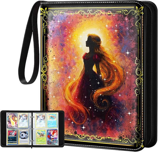 for 4 Pocket Card Binder for 400 Cards - Large Capacity Trading Card Collection Album Folder with Zipper for Men Boys Teens Girls Kids Cute Long Hair Design for Sports Cards Game Cards