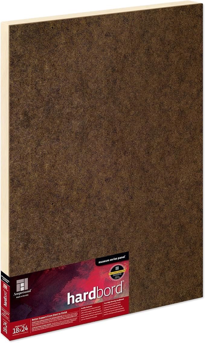 Ampersand Art Supply Hardboard Wood Painting Panel: Museum Series Hardbord, 18" x 24", 3/4 Inch Cradled Profile