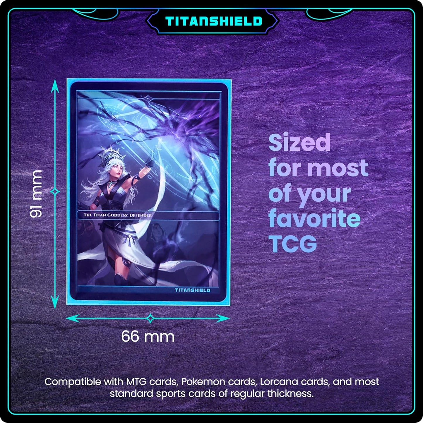 TitanShield (150 Sleeves, Black) Compatible with Standard Sized Board Games, MTG Magic The Gathering, Pokemon, Lorcana and Trading Cards 2.5" x 3.5" 66x91mm