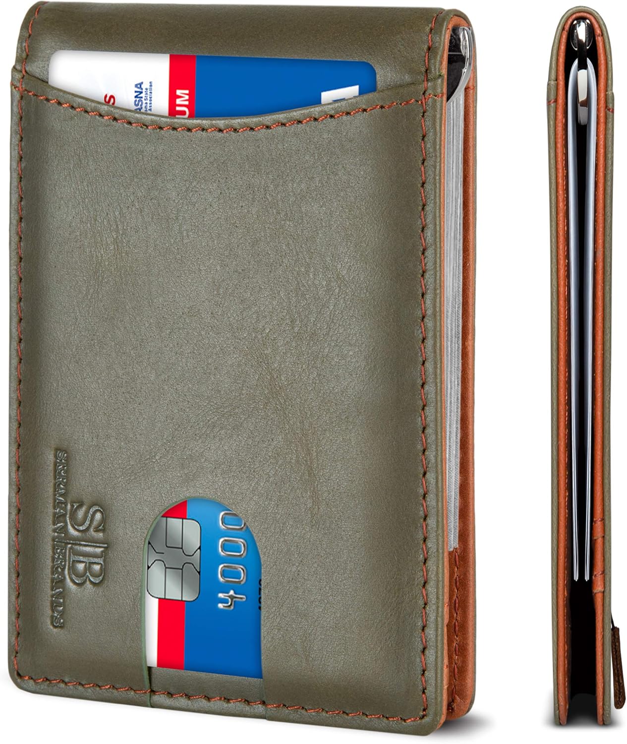 SERMAN BRANDS RFID Blocking Slim Bifold Genuine Leather Minimalist Front Pocket Wallets for Men with Money Clip Thin Mens