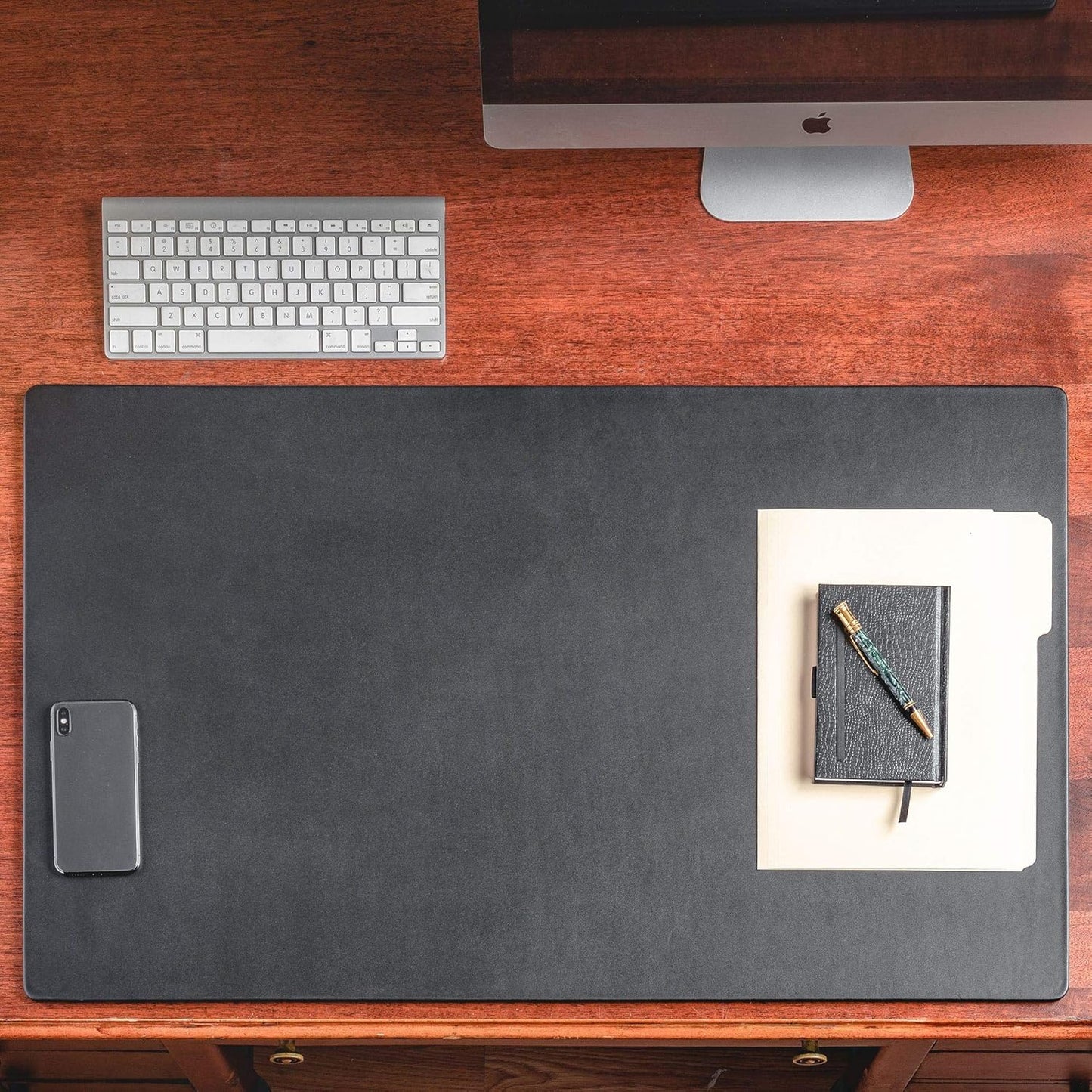 Dacasso Pad Without Side Rails Luxury Leather Blotter for Writing-Executive Desk Surface Protector, 34” x 20”, Black