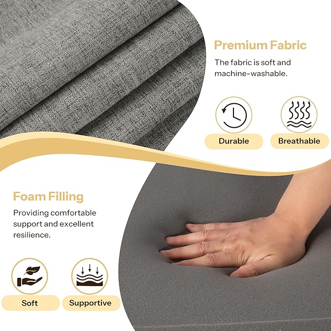 Recliner Cushions for Elderly 20X20X4 Inch Thick Seat Cushion for Recliner Chair with Non-Slip Bottom and Washable Cover Square Chair Cushions for Couch, Armchair, Floor (1, Light Grey)