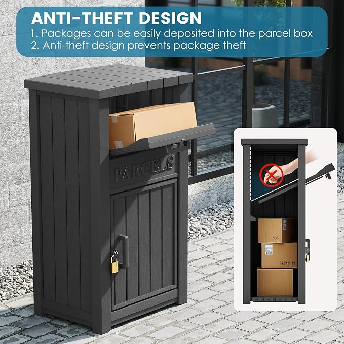 Package Delivery Box for Outside with Sign, Large Lockable & Weatherproof Anti-Theft Parcel Drop Box for Porch, Curbside, House Storage, Black(60 Gallon with Sign)