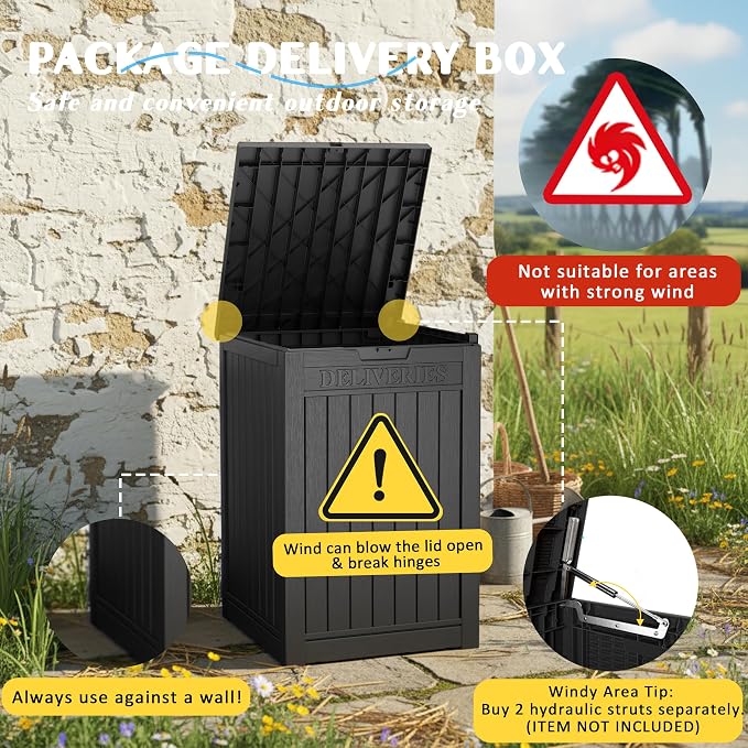 PatioZen Package Delivery Box 55 Gallon with Lockable Secure,Outdoor Package Drop Container Waterproof for Porch Patio and Curbside(Black)