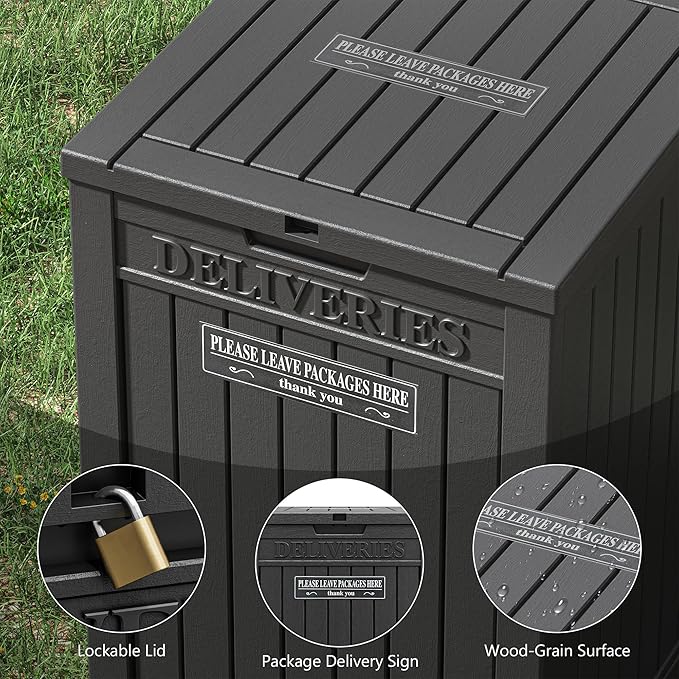 LHBGO Package Delivery Box for Outside, 48 Gallon Storage with Lockable Secure, Large Double Wall Resin Outdoor Package Delivery Waterproof Deck