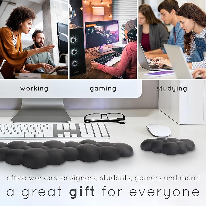 Cloud Keyboard Wrist Rest – Create-ables Qloud Cloud Wrist Rest for Computer Keyboard and Mouse, Ergonomic Memory Foam Wrist Pad with Non-Slip Base, Includes Cloud Mouse Pad – Beige