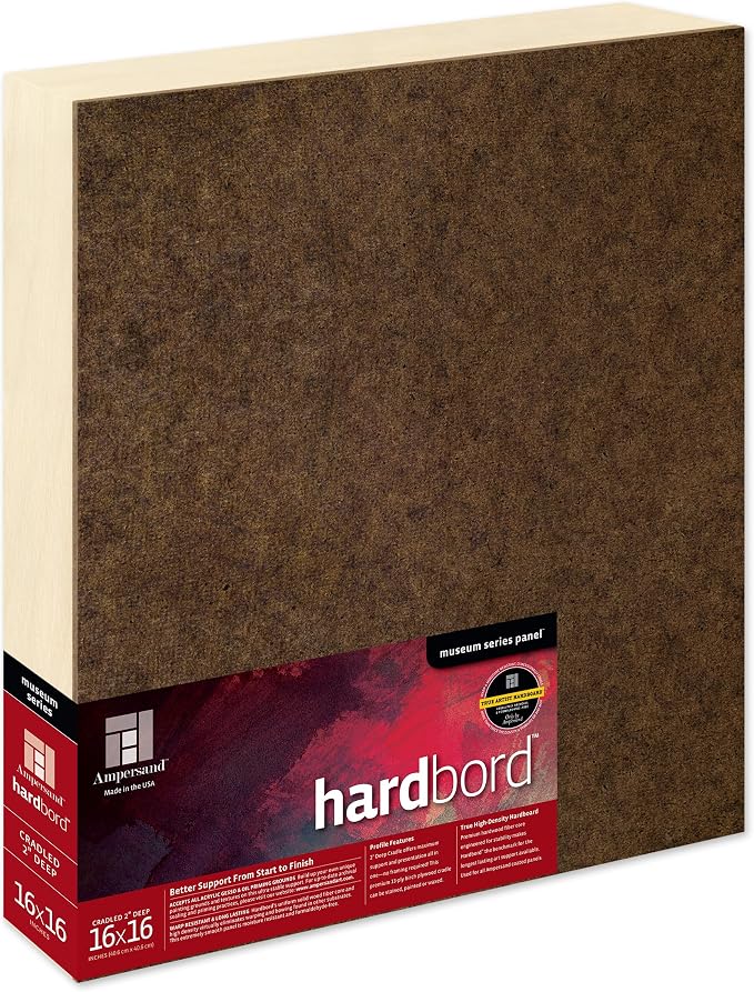 Ampersand Art Supply Hardboard Wood Painting Panel: Museum Series Hardbord, 16" x 16", 2 Inch Cradled Profile