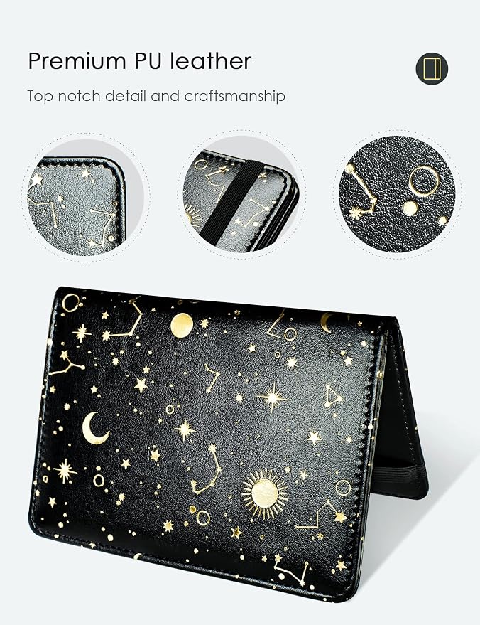 Mymazn Passport Holder with Clear Pocket Passport Case Passport Cover Women Passport Case with RFID Blocking and Vaccine Card Holder Travel Wallet (Black/Gold, Minimalist)