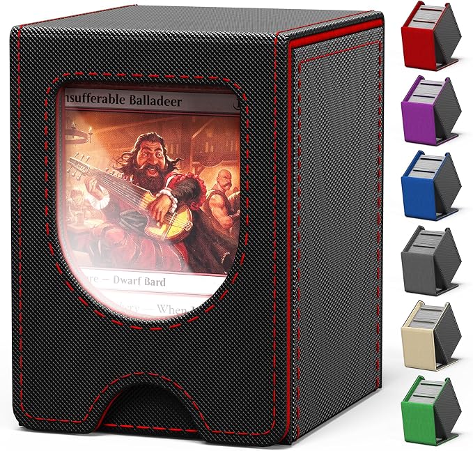 Card Deck Box for MTG Commander, Card Case Holds 100+ Double-Sleeved Cards, Magic Card Box Fits for TCG/PTCG/CCG Card with 2 Dividers (Black&Red)
