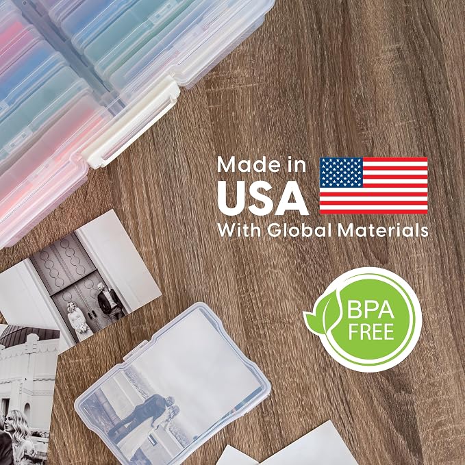 IRIS USA 4" x 6" |Made in USA| 2-Pack Photo Organizers and Picture Storage Box with Handle, 16 Inner Cases/Containers for Tasks, Stickers, Ephemera, & Flashcards - Clear