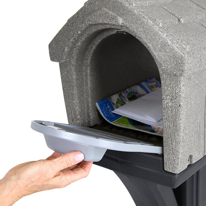 Simplay3 Classic Home Plastic Residential Mailbox & Post Mount Combo Kit with 2 Access Doors - Stone Gray/Black, Made in USA