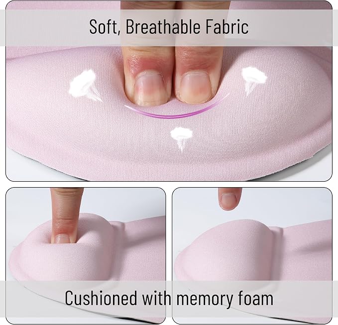 Mr. Pen- Ergonomic Mouse Pad with Wrist Rest | Blush Pink Breathable Fabric with Memory Foam Cushion, Non-Slip Rubber Base, Gel Mouse Pad with Wrist Support
