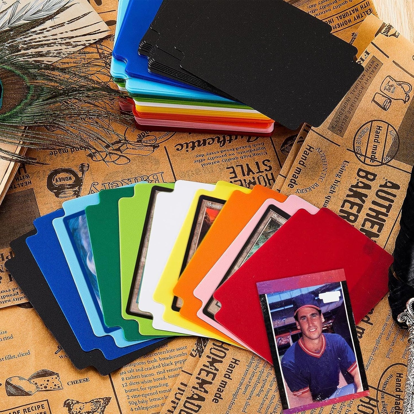 Trading Card Dividers Multicolor Card Page Dividers Frosted Plastic Separator with Tabs for Games Sports, 2.7 x 3.8 Inches(100 Pieces)