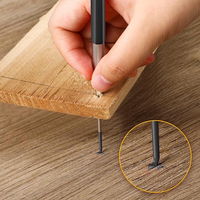 Enhon 2mm Carpenter Pencil Set with 12 Refills and Sharpener, Black | Woodworking Marking Tool Solid Deep Hole Construction Mechanical Pencil, Extended Needle-Nose Tip for Use in Jobs