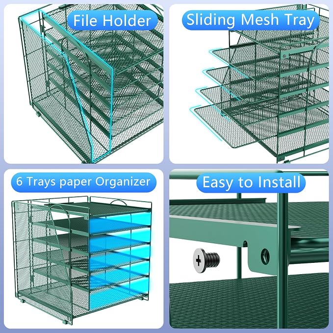 gianotter 6-Tier Paper Organizer With Magazine Holder | Desk Organizers and Accessories, File Organizer for Office Supplies Storag (Green, 6-Tier)