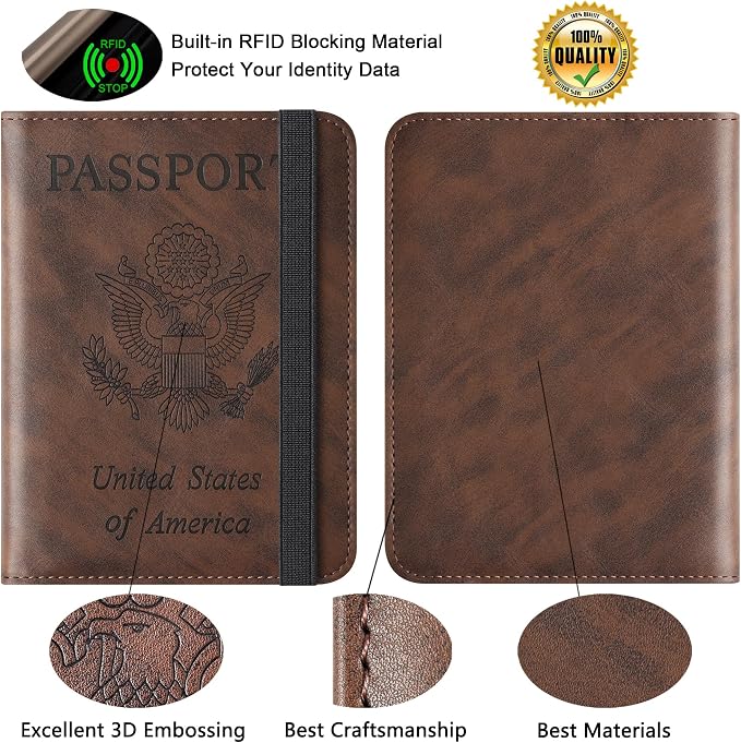 Airtag Passport Holder for Travel Essentials, RFID Passport Cover | Rfid Blocking Wallet, Synthetic Leather Case, Vacation Travel Accessories, For Women Men