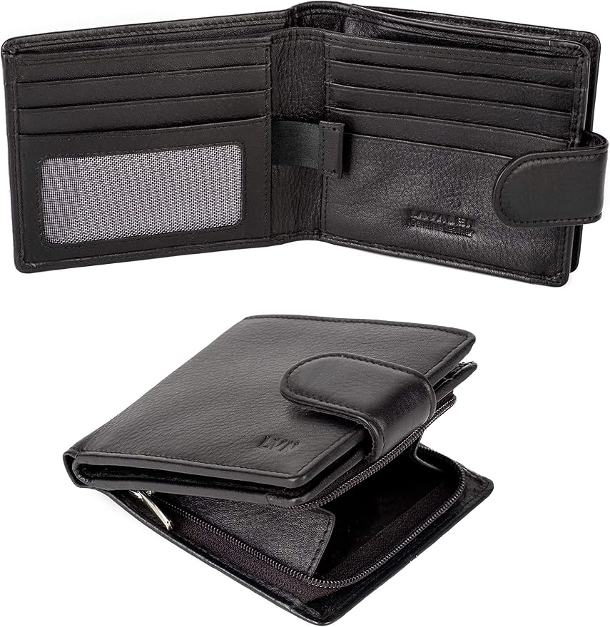 Soft Leather Wallet for Men, Genuine Bifold with Zipper Coin Pocket | Holds Bills, Credit Cards, Coins – RFID Blocking – Stylish, Durable & Practical Leather Wallet for Men