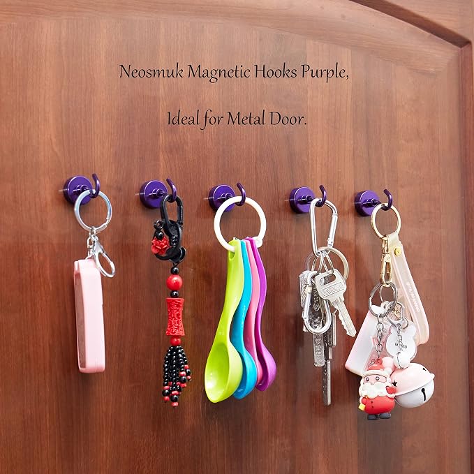 Neosmuk Magnetic Hooks, Heavy Duty 40lb+ Strong Magnet Hook for Cruise Cabins, Cruise Essentials 2026 for Hanging, Metal Wall Refrigerator Hangers (Purple, 10 Pack)