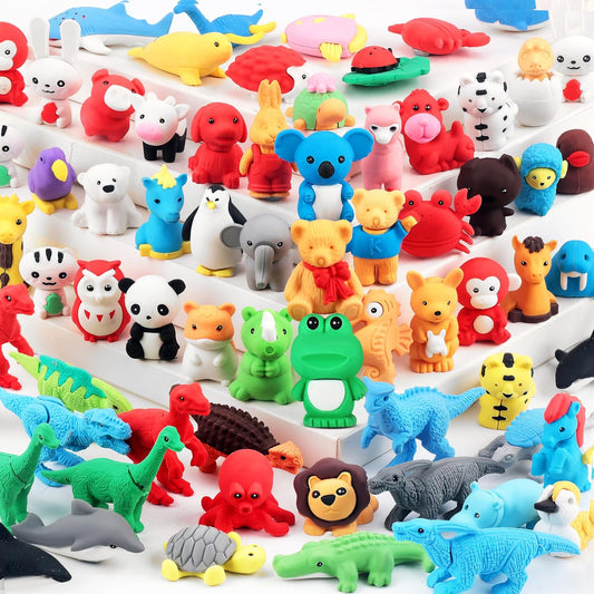 Zkptops 60Pcs Animal Erasers Kids Desk Pets Animal Pencil Erasers Puzzle Erasers Toy Mini Eraser Prize Bulk for Classroom Reward, Treasure Box, Easter Egg Filler, Party Favor, Goodie Bag Stuffer Gift