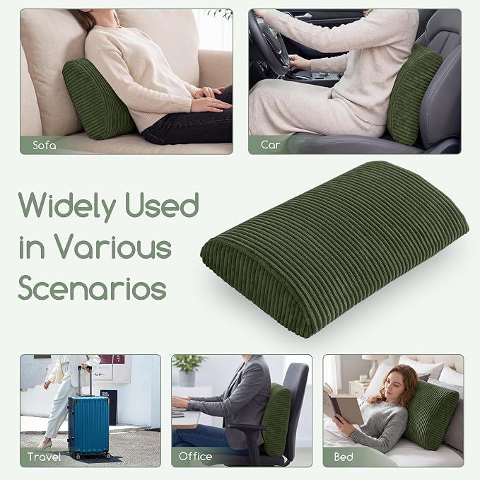 Lumbar Support Pillow for Recliner Chair/Accent Chair/Couch, Large Memory Foam Back Support Cushion for Elderly, Recliner Cushions for Back Rest, Pain Relief, Reading, Washable Cover, Dark Green