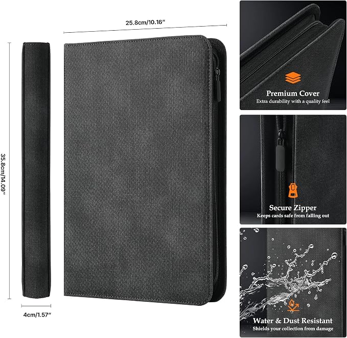 Trading Card Binder 9 Pocket - Premium Card Collection Binder for 360 Cards, Durable Side-Loading Card Album with Zipper, Perfect for TCG, MTG, and Sports Cards, Green