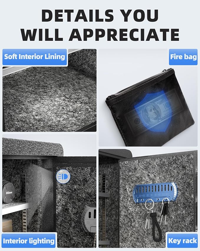 DAYI Safe Box, 3.0 Cubic Feet Home Safes with Fireproof Waterproof Bag, Security Safe for Money Cash Documents, Digital Keypad, Dual Alarm System, Removable Shelf - D-60
