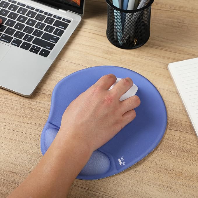 Mr. Pen- Ergonomic Mouse Pad with Wrist Rest | Dusky Blue-Purple Breathable Fabric with Memory Foam Cushion, Non-Slip Rubber Base, Gel Mouse Pad with Wrist Support