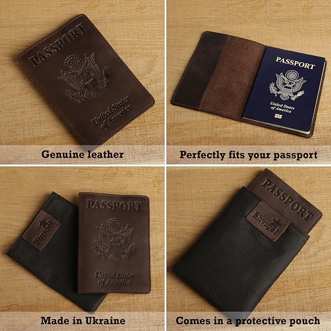 US Leather Passport Book Cover - Thin American Travel Passport Holder - Premium International USA Passport Protector Case for Women Men (Brown Vintage)