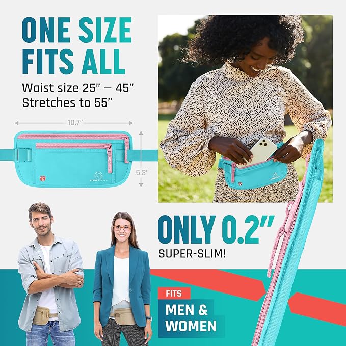 Alpha Keeper Money Belt for Travel Hidden Under Clothes – RFID Blocking Passport Holder & Slim Waist Wallet Pouch for Women & Men, Anti-Theft Travel Accessories